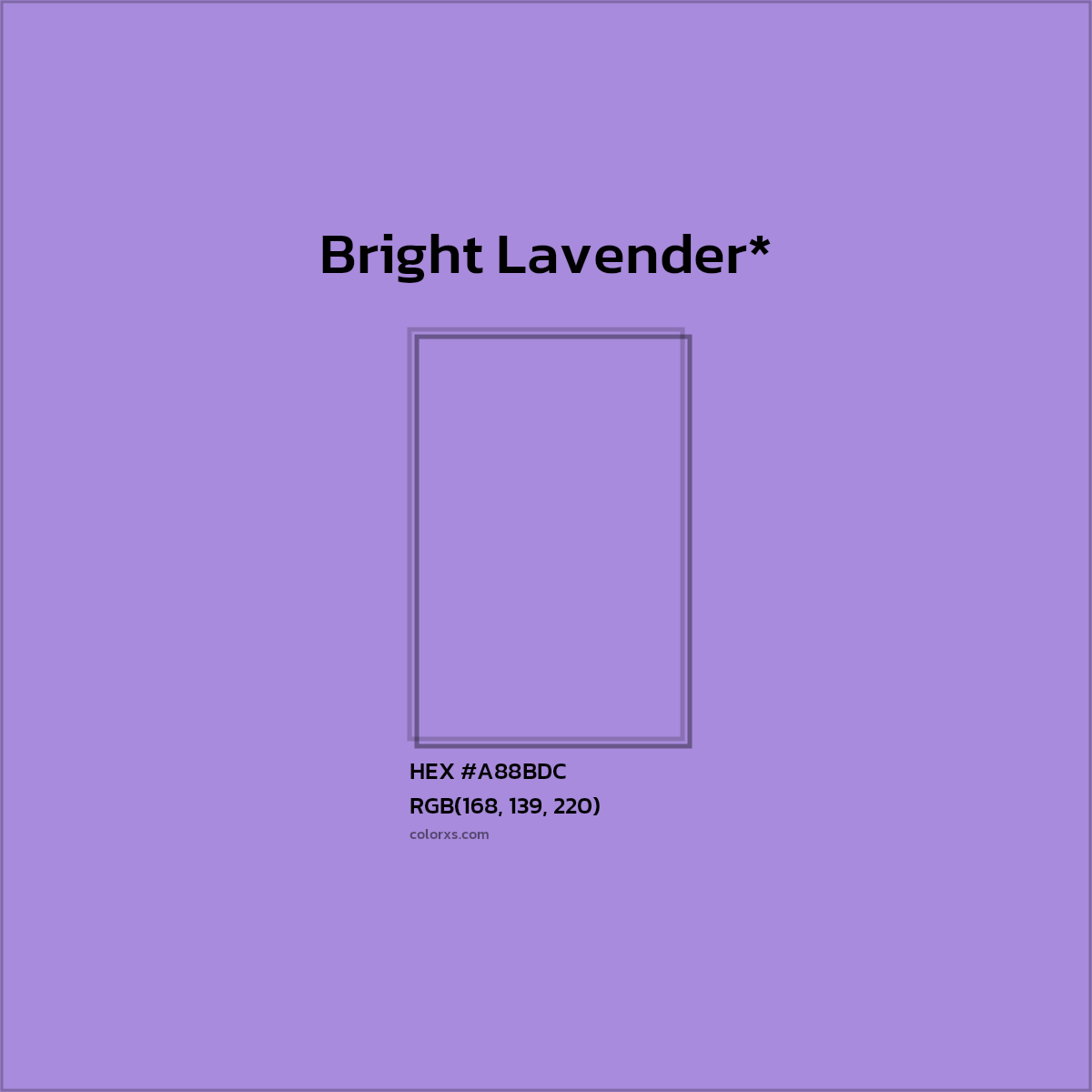 #A88BDC hex color. RGB, RYB, CMYK, HSL, HSV codes and color conversions. Matching color names, palettes, paints.