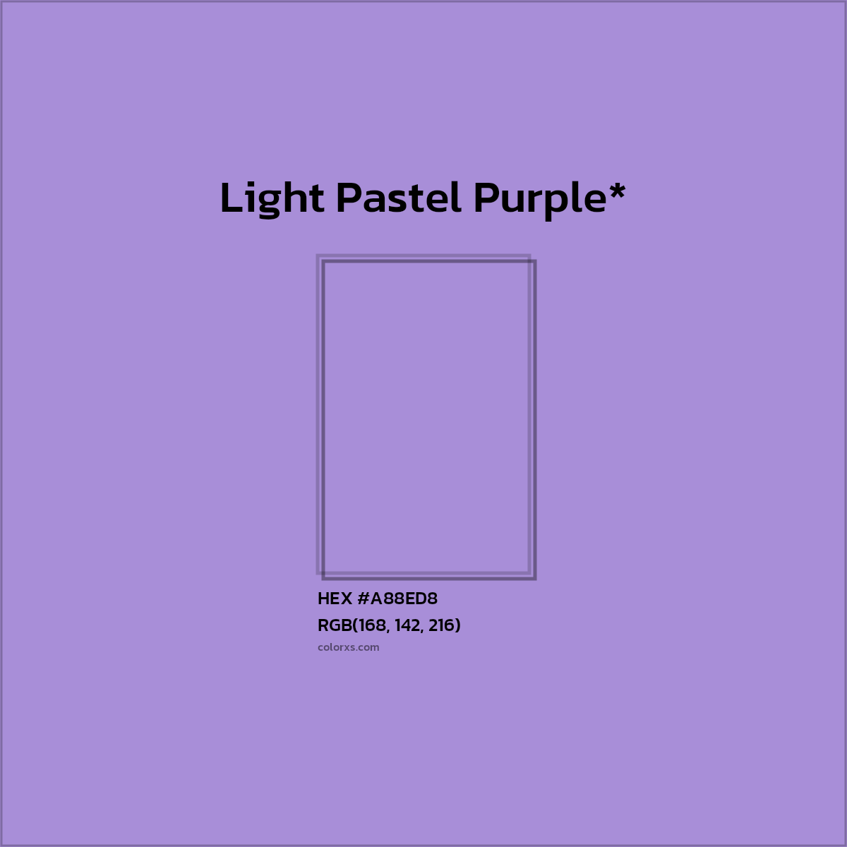 #A88ED8 hex color. RGB, RYB, CMYK, HSL, HSV codes and color conversions. Matching color names, palettes, paints.