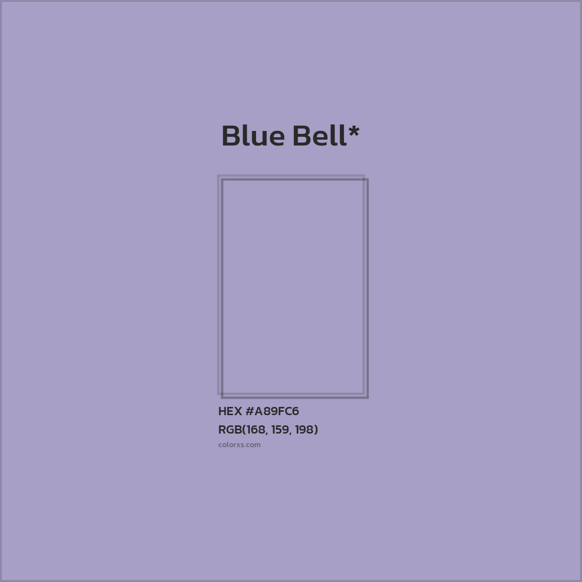 #A89FC6 hex color. RGB, RYB, CMYK, HSL, HSV codes and color conversions. Matching color names, palettes, paints.