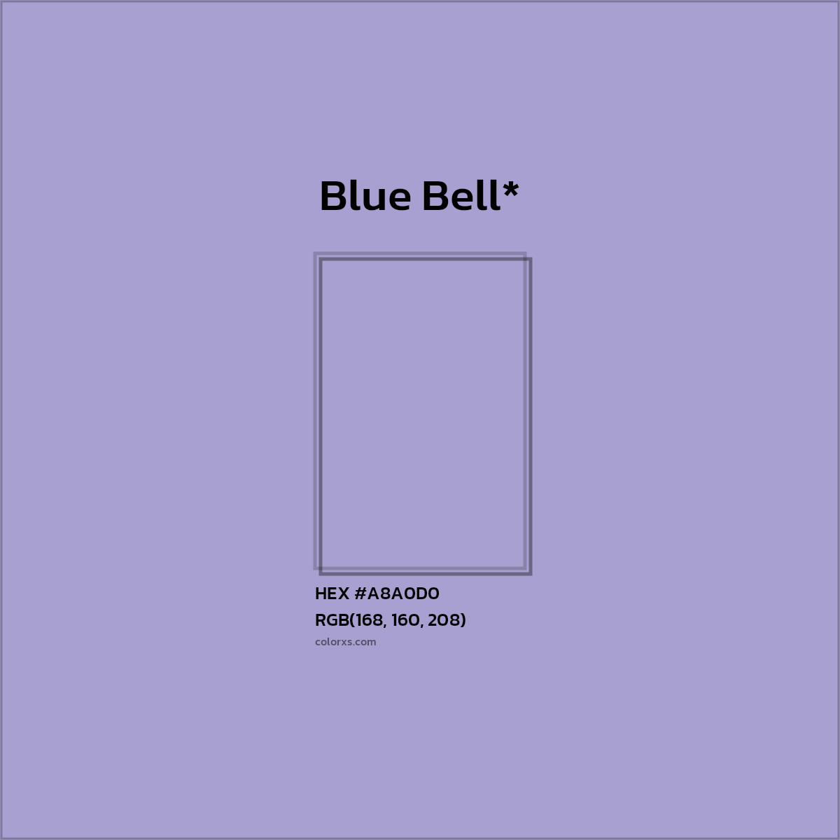 #A8A0D0 hex color. RGB, RYB, CMYK, HSL, HSV codes and color conversions. Matching color names, palettes, paints.