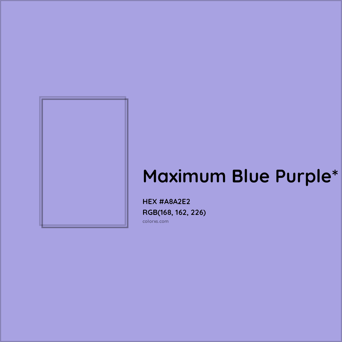 #A8A2E2 hex color. RGB, RYB, CMYK, HSL, HSV codes and color conversions. Matching color names, palettes, paints.