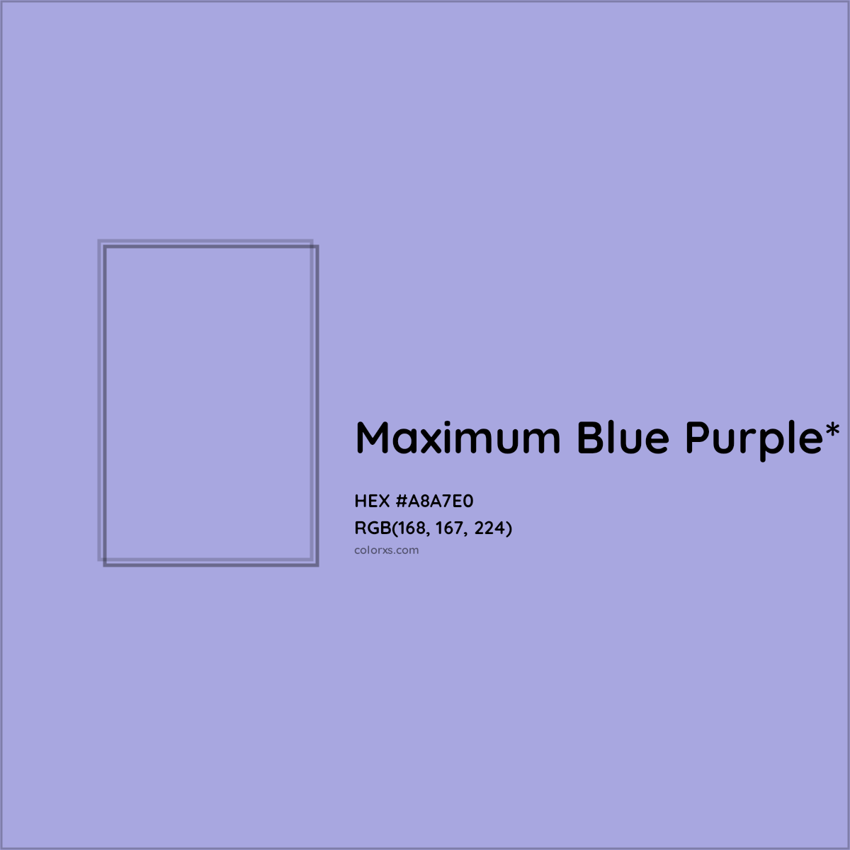 #A8A7E0 hex color. RGB, RYB, CMYK, HSL, HSV codes and color conversions. Matching color names, palettes, paints.