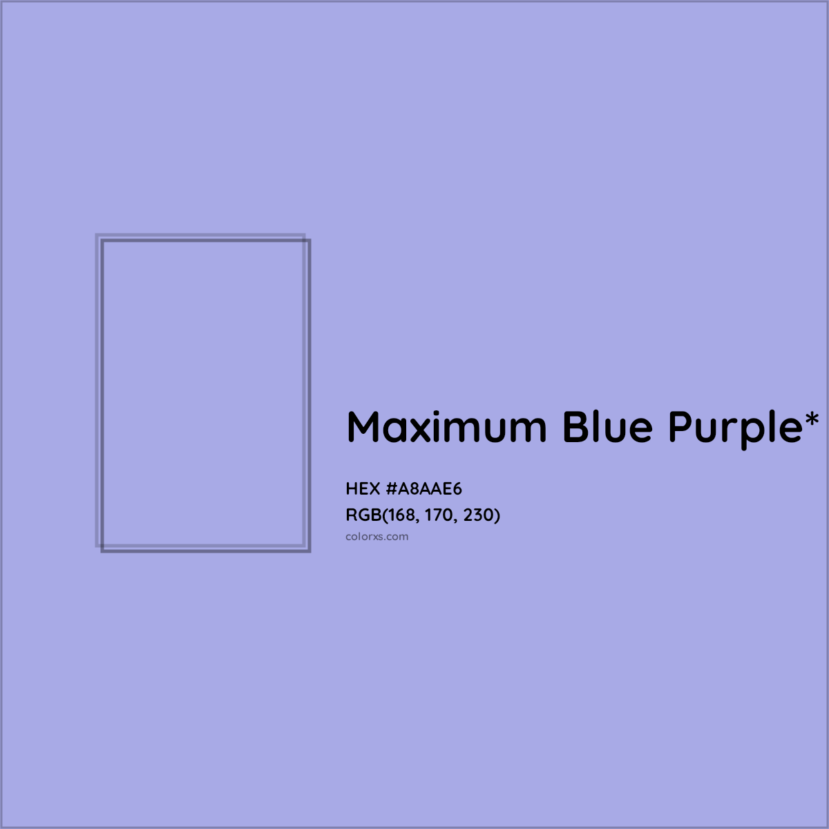 #A8AAE6 hex color. RGB, RYB, CMYK, HSL, HSV codes and color conversions. Matching color names, palettes, paints.