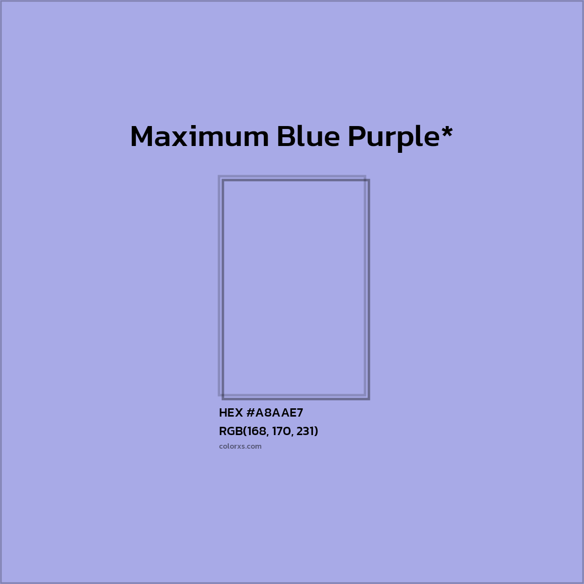 #A8AAE7 hex color. RGB, RYB, CMYK, HSL, HSV codes and color conversions. Matching color names, palettes, paints.
