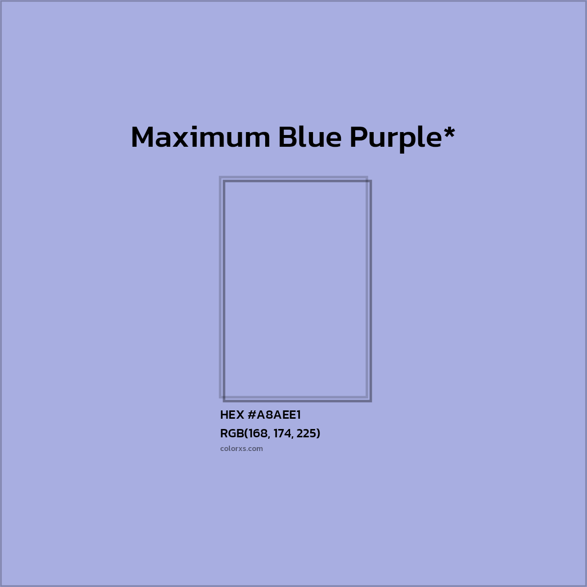 #A8AEE1 hex color. RGB, RYB, CMYK, HSL, HSV codes and color conversions. Matching color names, palettes, paints.
