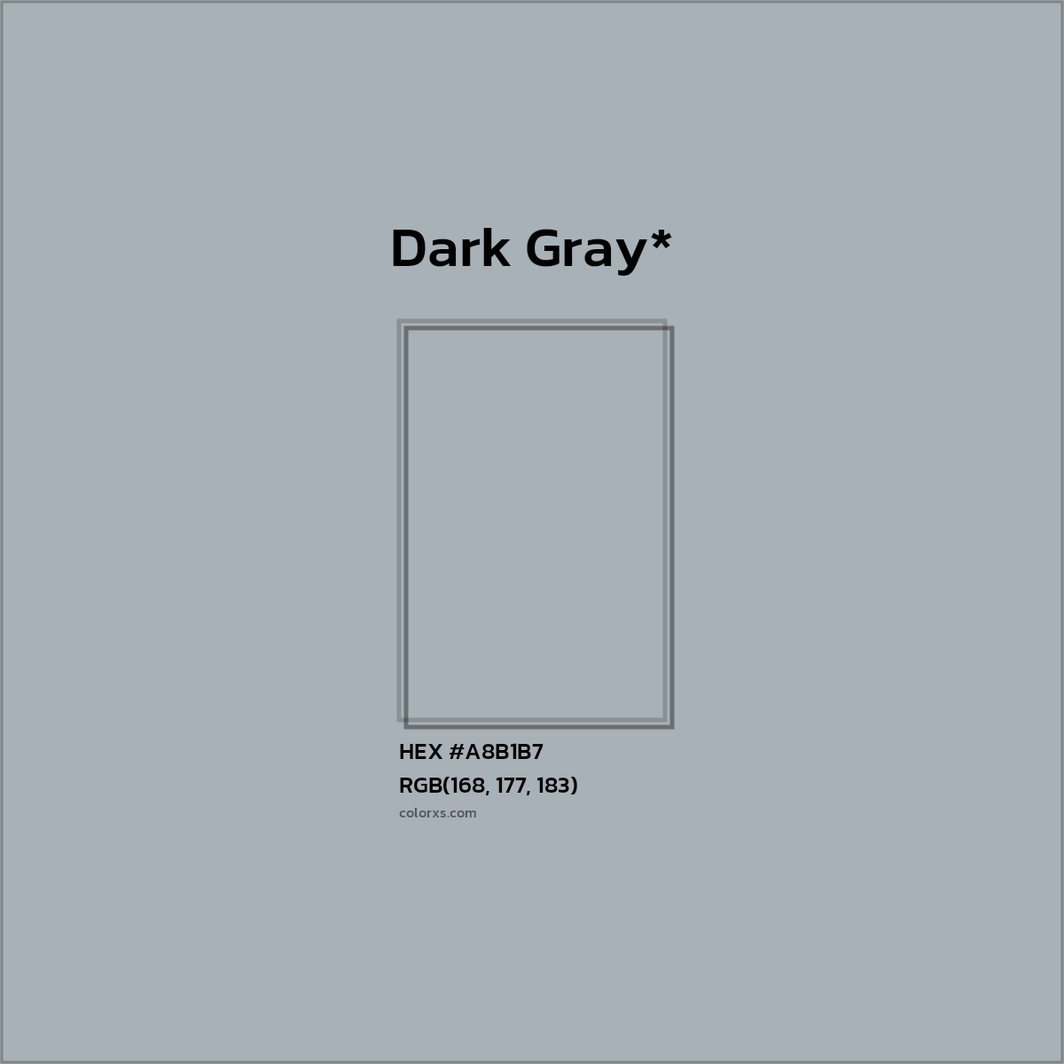 #A8B1B7 hex color. RGB, RYB, CMYK, HSL, HSV codes and color conversions. Matching color names, palettes, paints.
