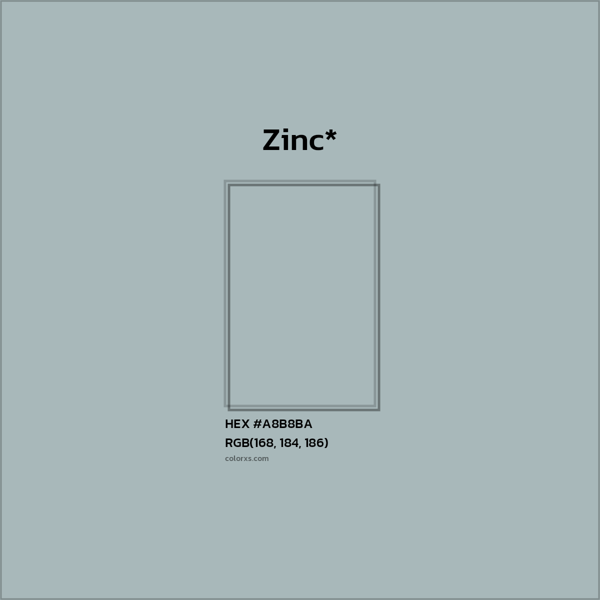 #A8B8BA hex color. RGB, RYB, CMYK, HSL, HSV codes and color conversions. Matching color names, palettes, paints.
