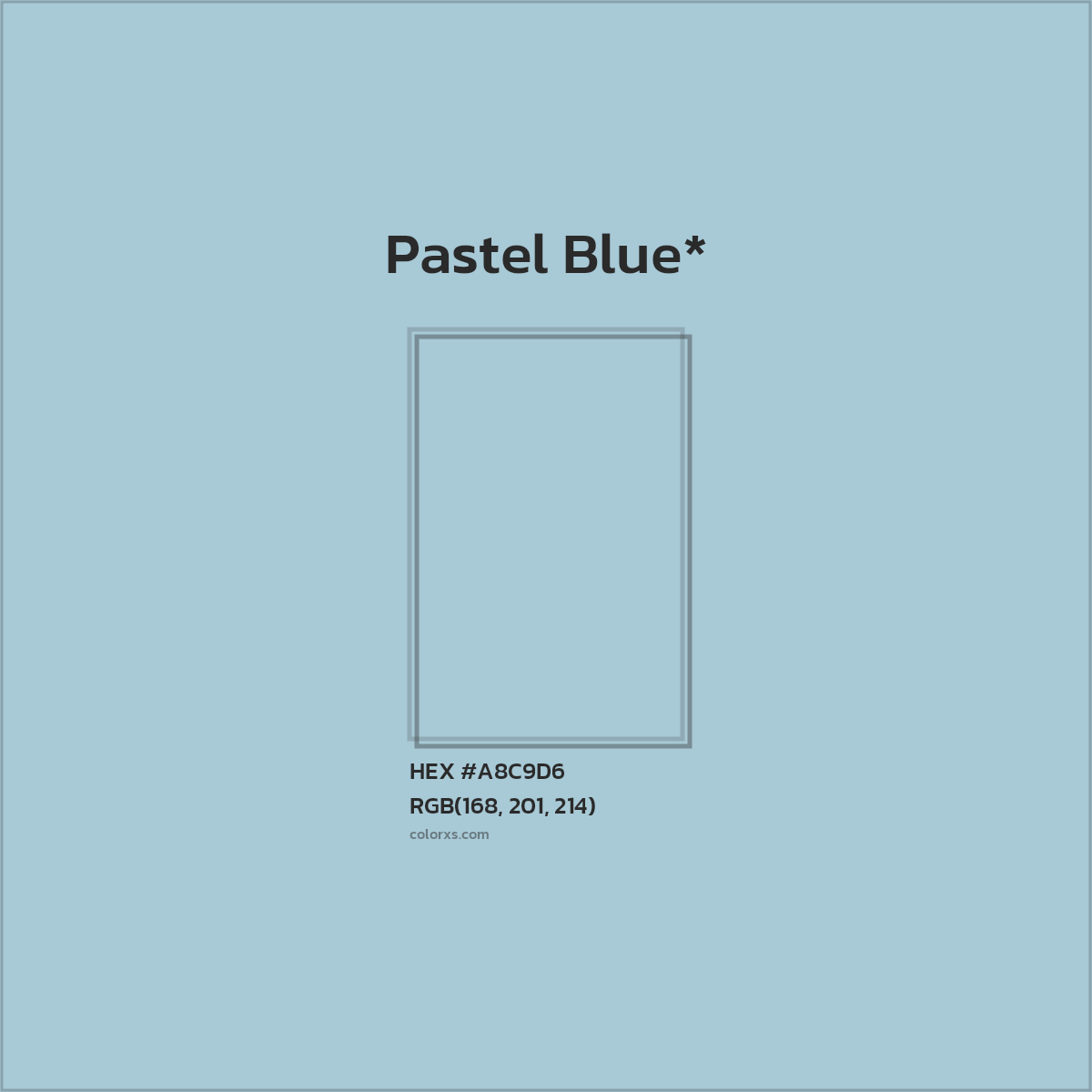 #A8C9D6 hex color. RGB, RYB, CMYK, HSL, HSV codes and color conversions. Matching color names, palettes, paints.
