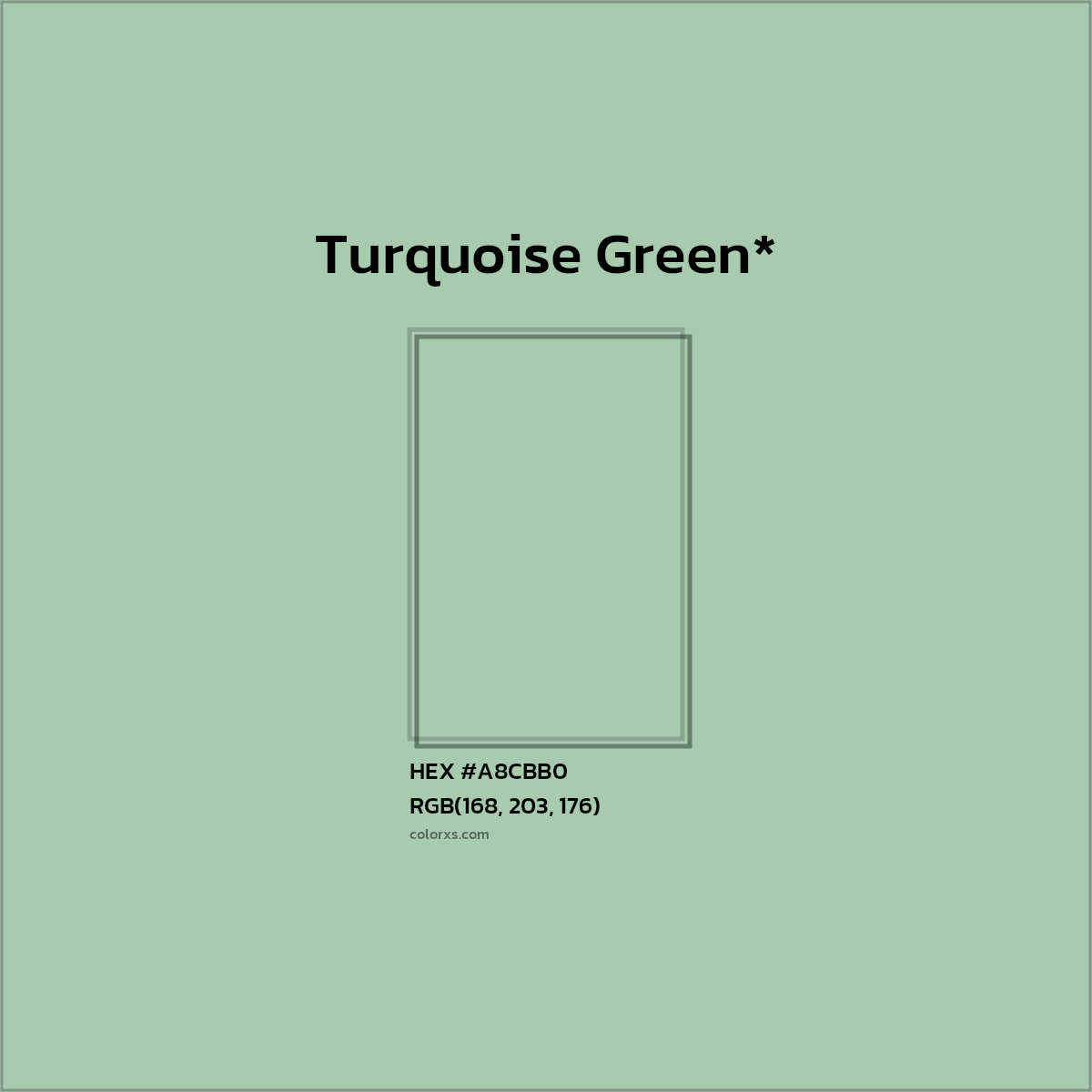 #A8CBB0 hex color. RGB, RYB, CMYK, HSL, HSV codes and color conversions. Matching color names, palettes, paints.