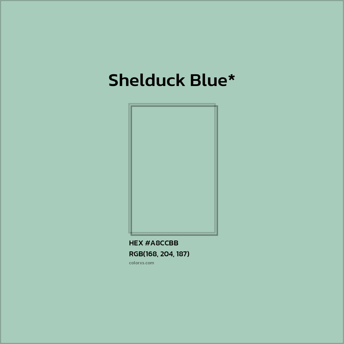 #A8CCBB hex color. RGB, RYB, CMYK, HSL, HSV codes and color conversions. Matching color names, palettes, paints.