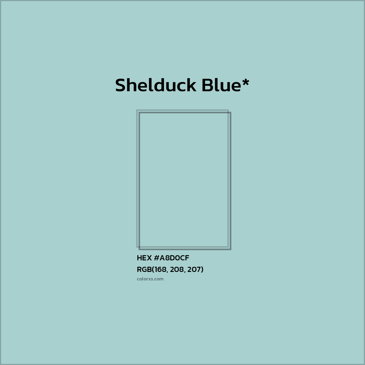 #A8D0CF hex color. RGB, RYB, CMYK, HSL, HSV codes and color conversions. Matching color names, palettes, paints.
