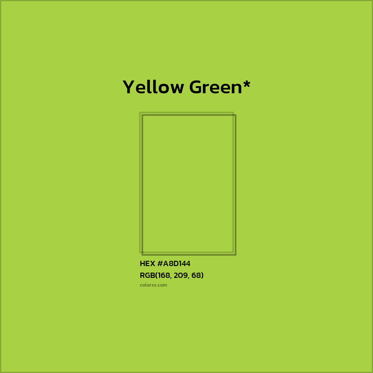 #A8D144 hex color. RGB, RYB, CMYK, HSL, HSV codes and color conversions. Matching color names, palettes, paints.