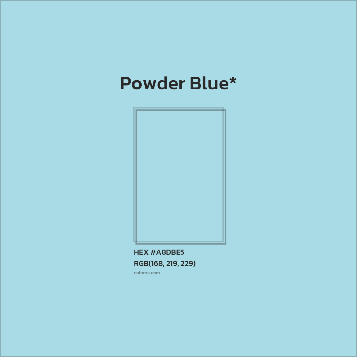#A8DBE5 hex color. RGB, RYB, CMYK, HSL, HSV codes and color conversions. Matching color names, palettes, paints.