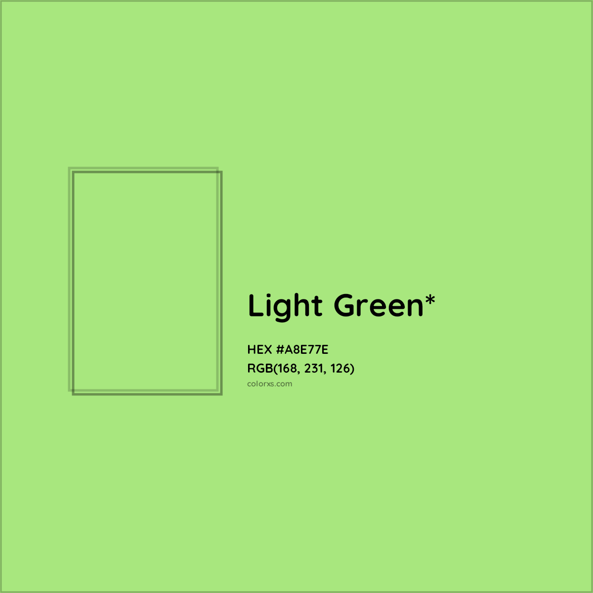 #A8E77E hex color. RGB, RYB, CMYK, HSL, HSV codes and color conversions. Matching color names, palettes, paints.