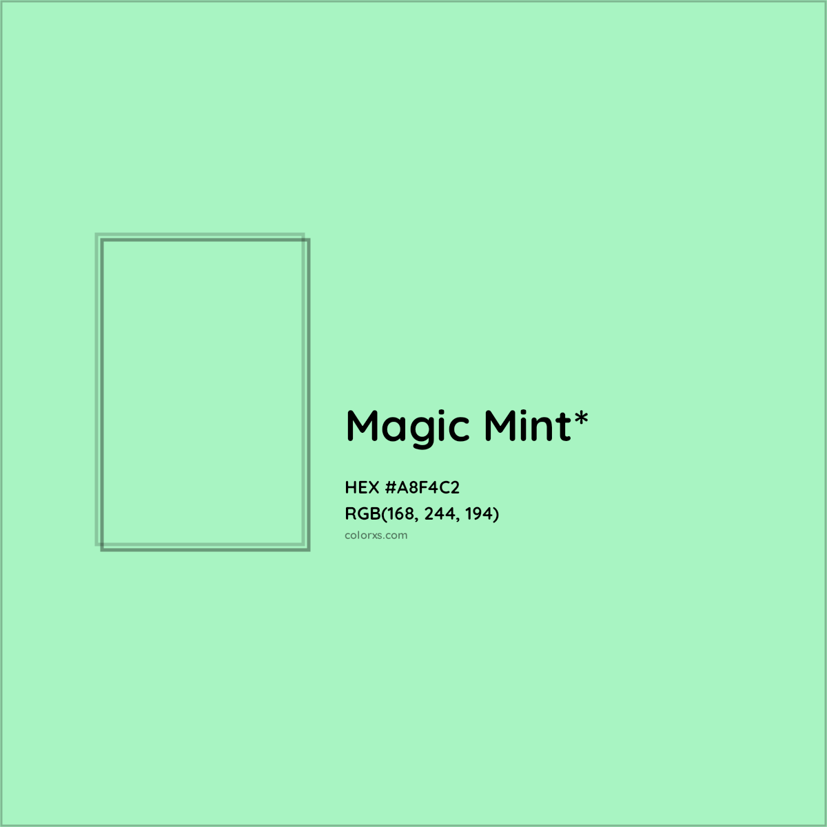 #A8F4C2 hex color. RGB, RYB, CMYK, HSL, HSV codes and color conversions. Matching color names, palettes, paints.
