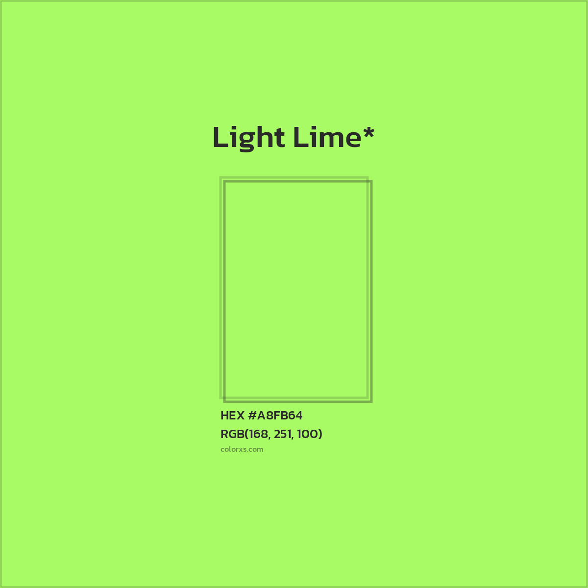 #A8FB64 hex color. RGB, RYB, CMYK, HSL, HSV codes and color conversions. Matching color names, palettes, paints.