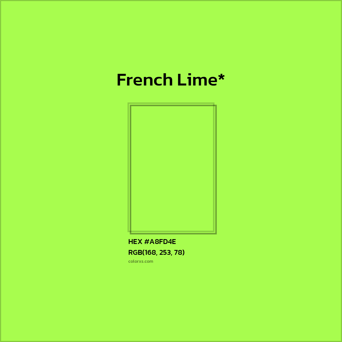 #A8FD4E hex color. RGB, RYB, CMYK, HSL, HSV codes and color conversions. Matching color names, palettes, paints.
