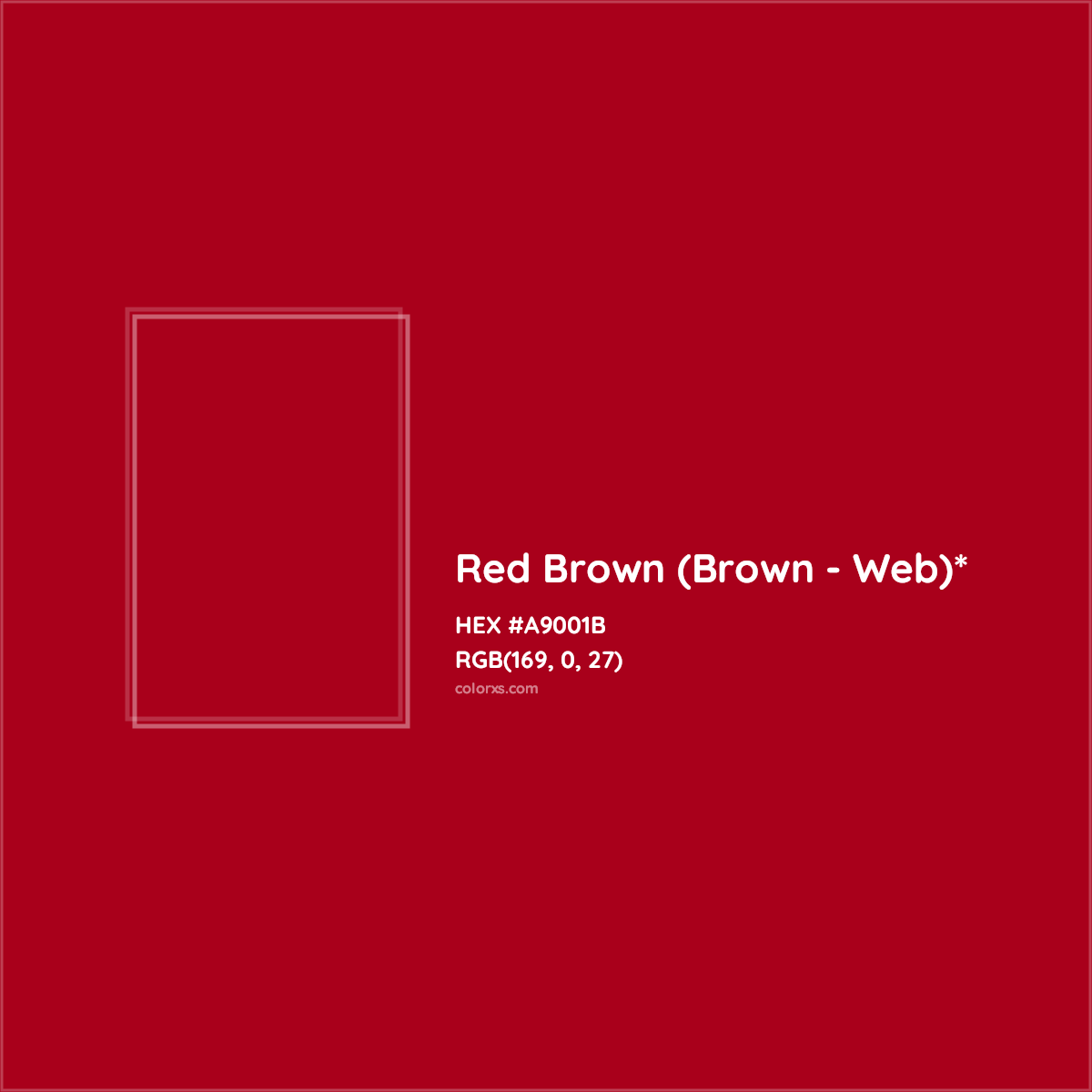 #A9001B hex color. RGB, RYB, CMYK, HSL, HSV codes and color conversions. Matching color names, palettes, paints.