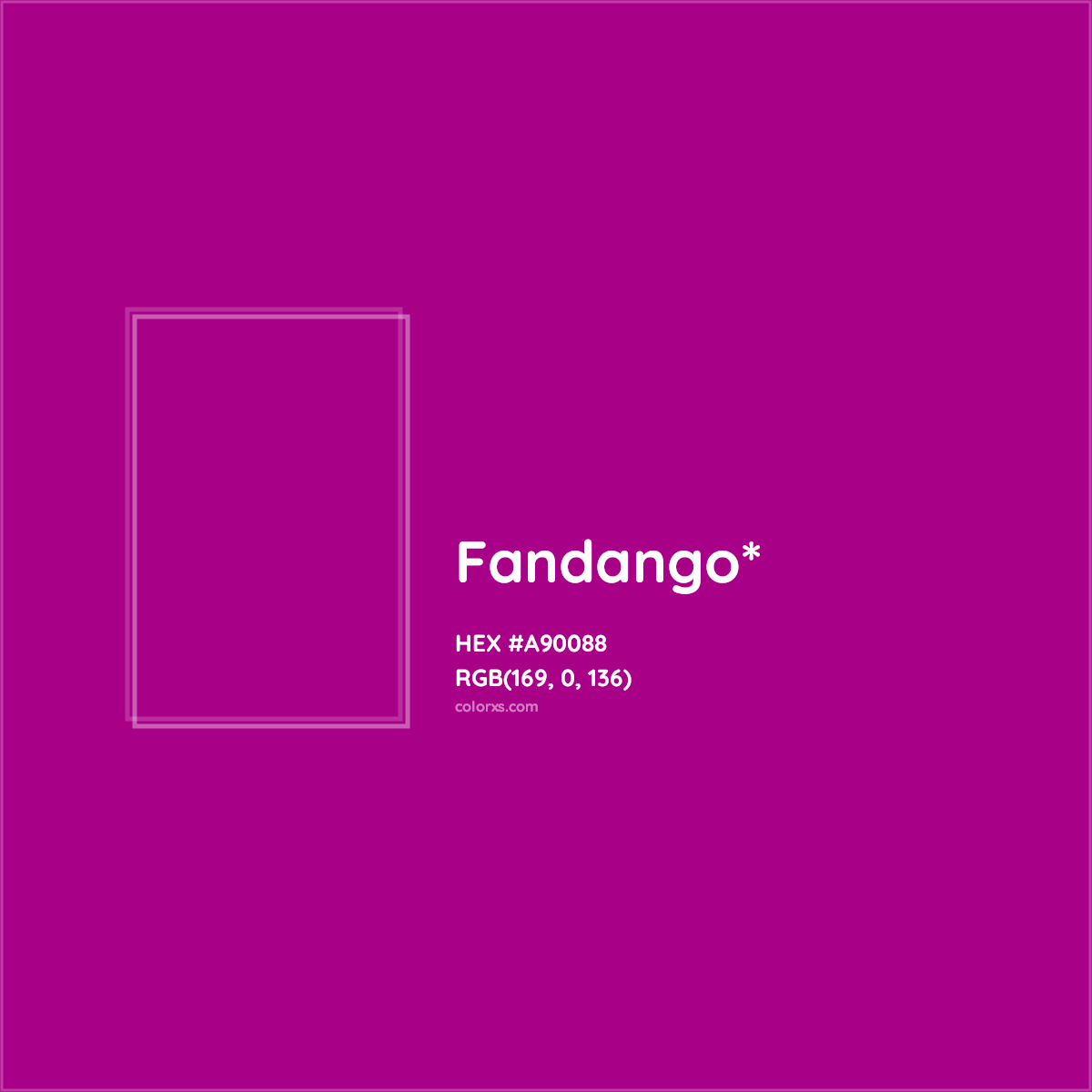 #A90088 hex color. RGB, RYB, CMYK, HSL, HSV codes and color conversions. Matching color names, palettes, paints.