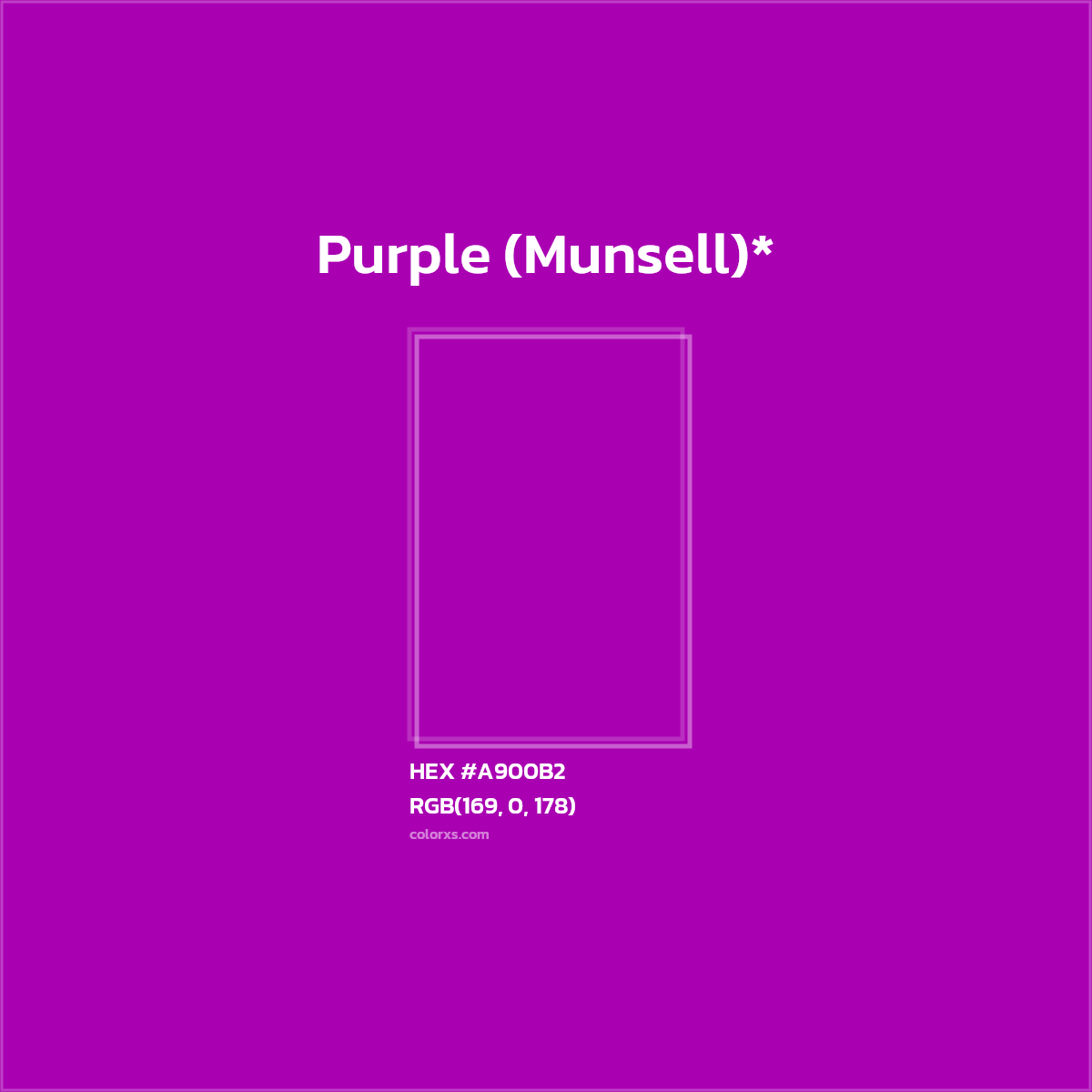 #A900B2 hex color. RGB, RYB, CMYK, HSL, HSV codes and color conversions. Matching color names, palettes, paints.