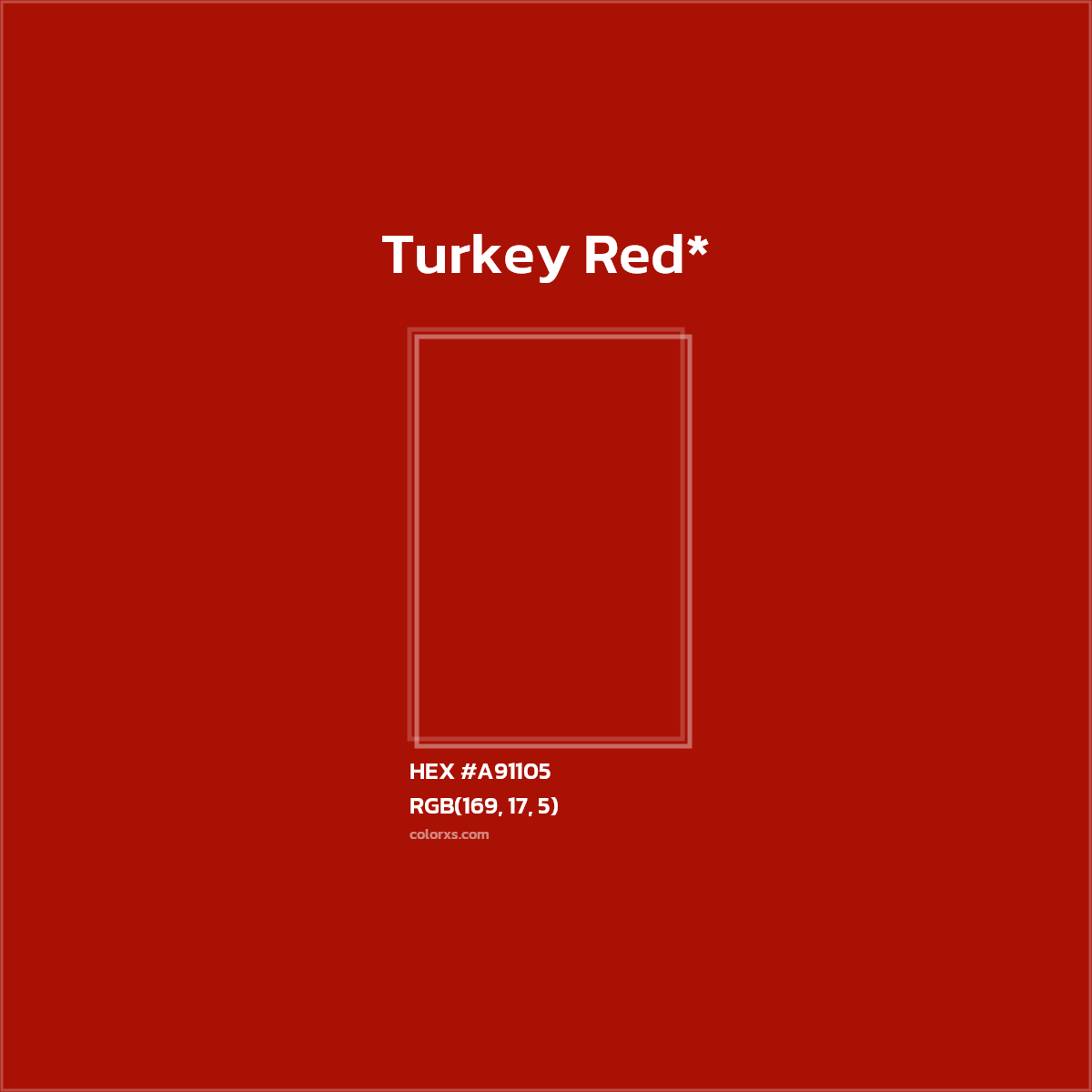 #A91105 hex color. RGB, RYB, CMYK, HSL, HSV codes and color conversions. Matching color names, palettes, paints.
