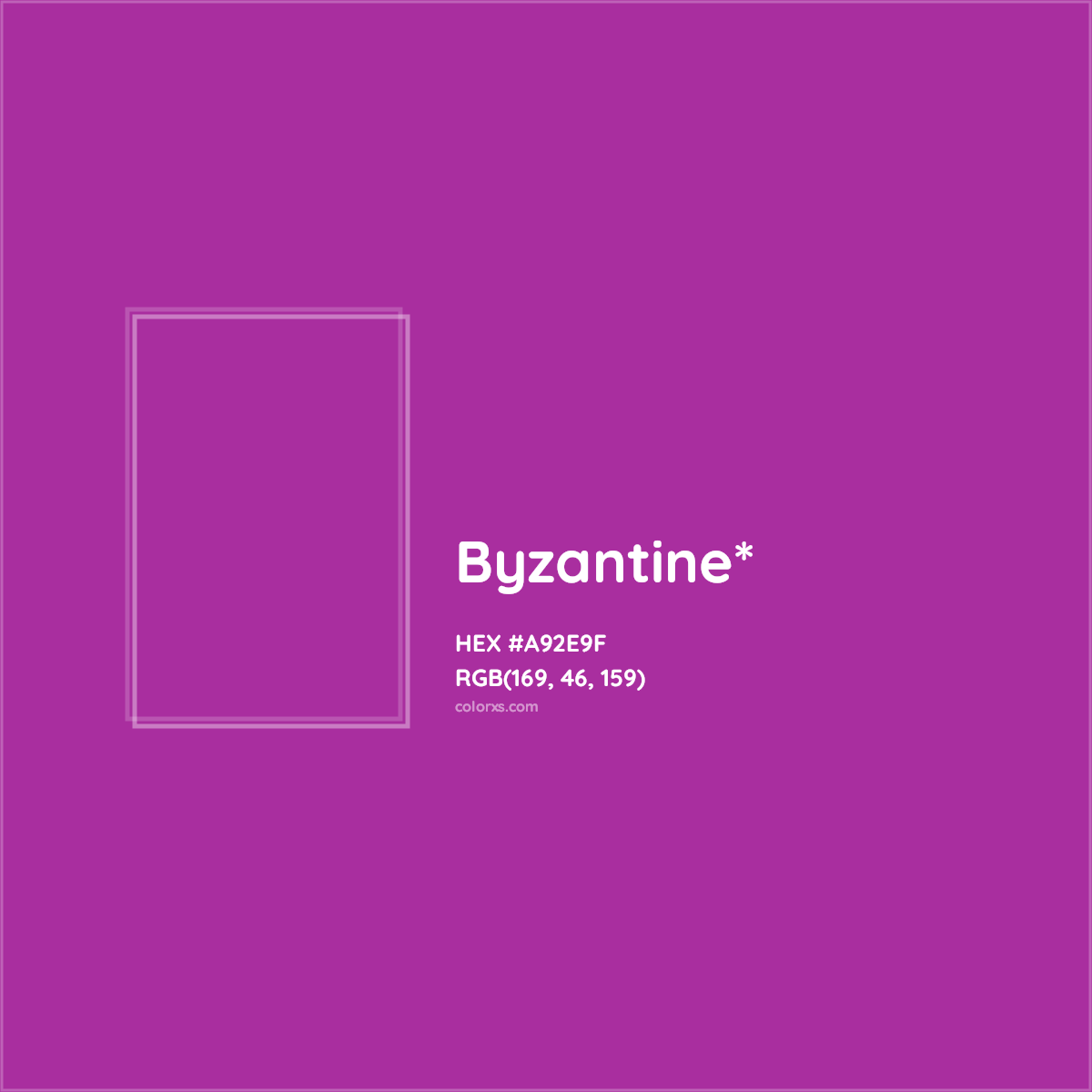 #A92E9F hex color. RGB, RYB, CMYK, HSL, HSV codes and color conversions. Matching color names, palettes, paints.