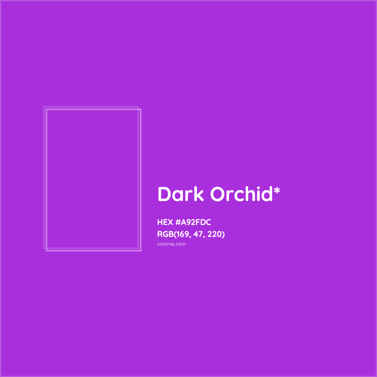 #A92FDC hex color. RGB, RYB, CMYK, HSL, HSV codes and color conversions. Matching color names, palettes, paints.