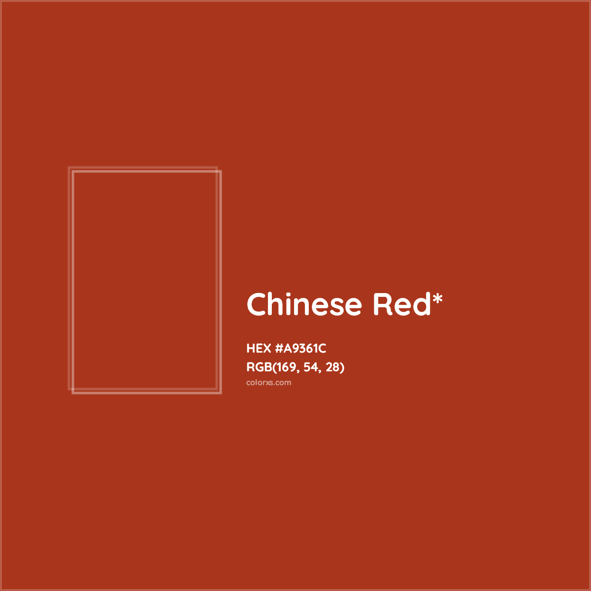 #A9361C hex color. RGB, RYB, CMYK, HSL, HSV codes and color conversions. Matching color names, palettes, paints.