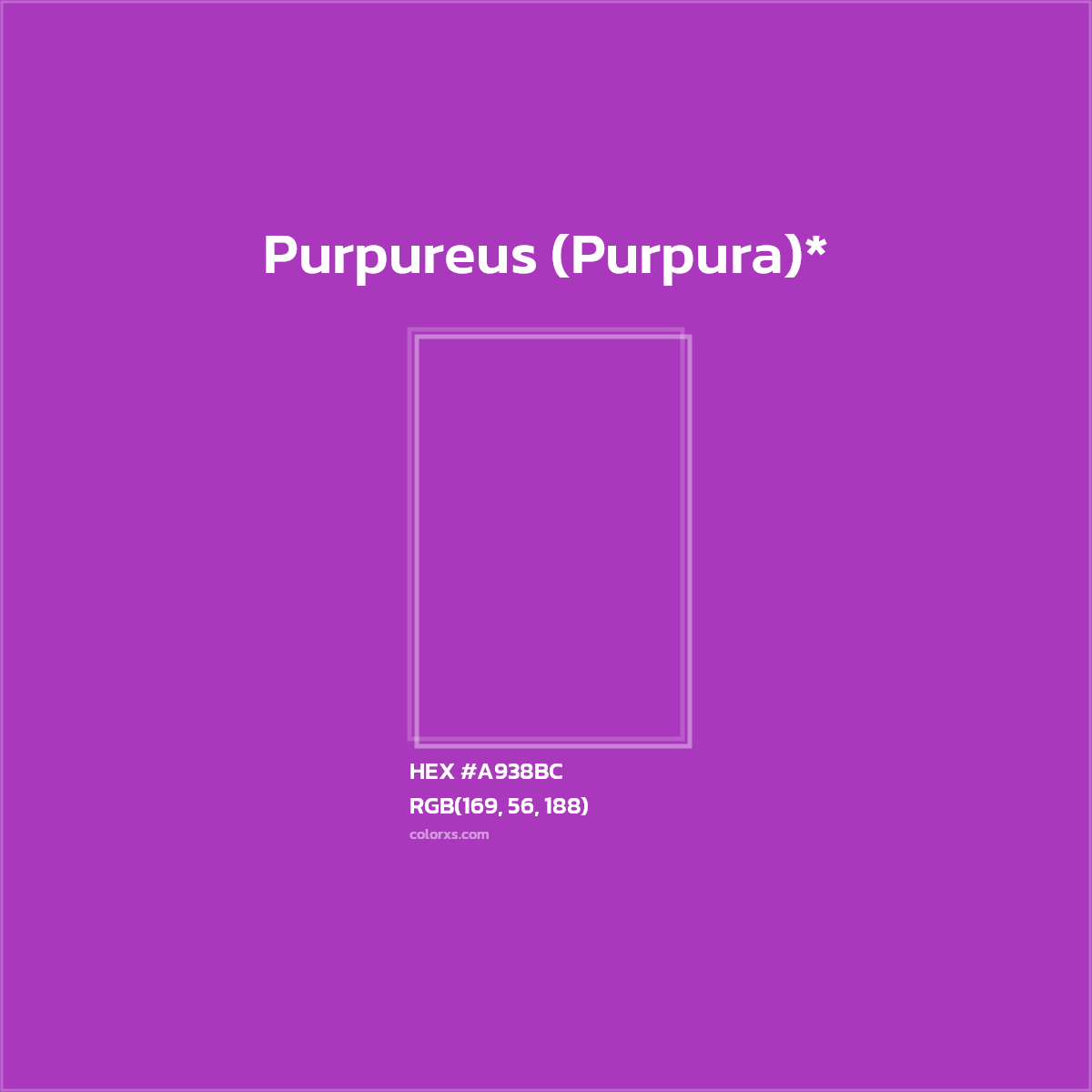 #A938BC hex color. RGB, RYB, CMYK, HSL, HSV codes and color conversions. Matching color names, palettes, paints.