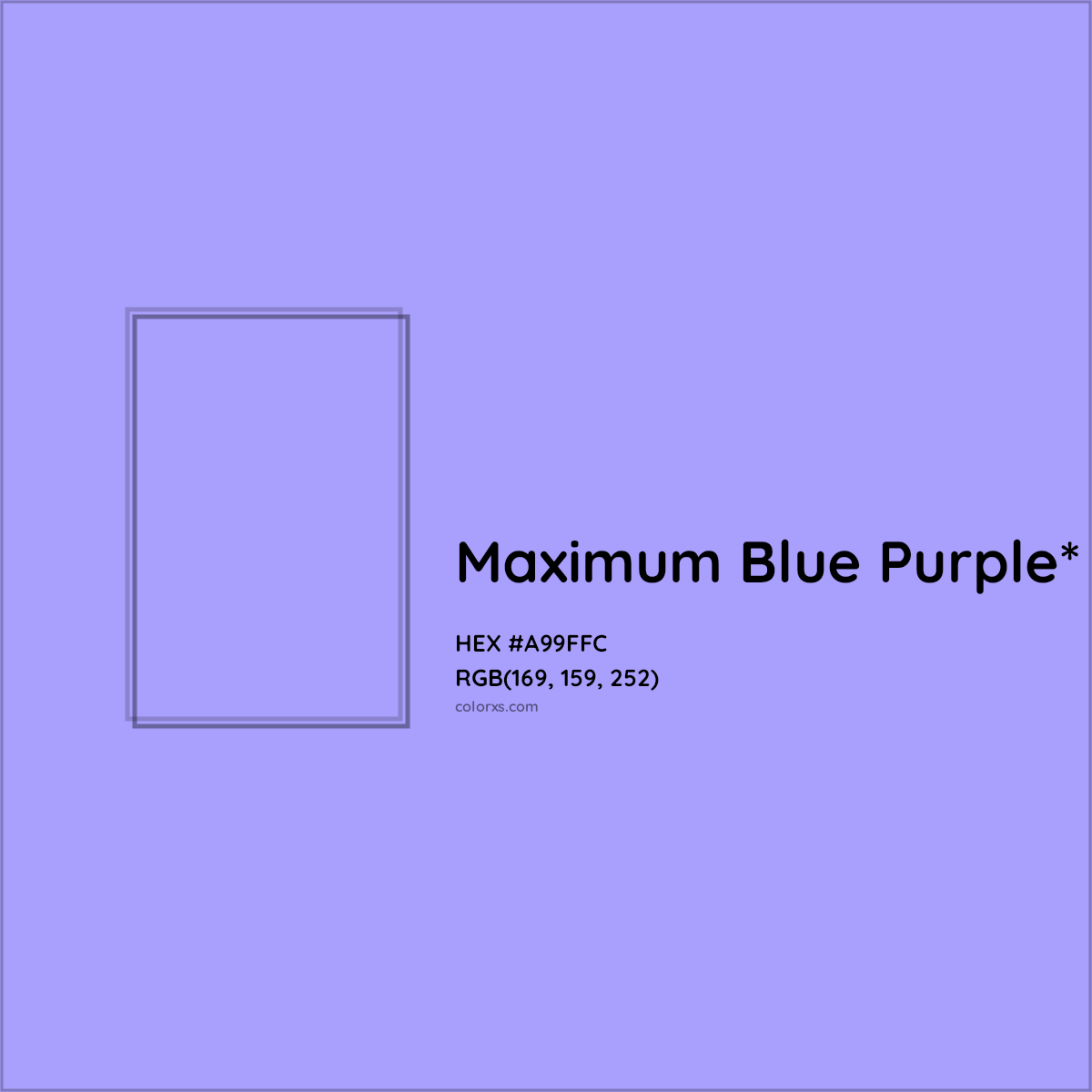 #A99FFC hex color. RGB, RYB, CMYK, HSL, HSV codes and color conversions. Matching color names, palettes, paints.