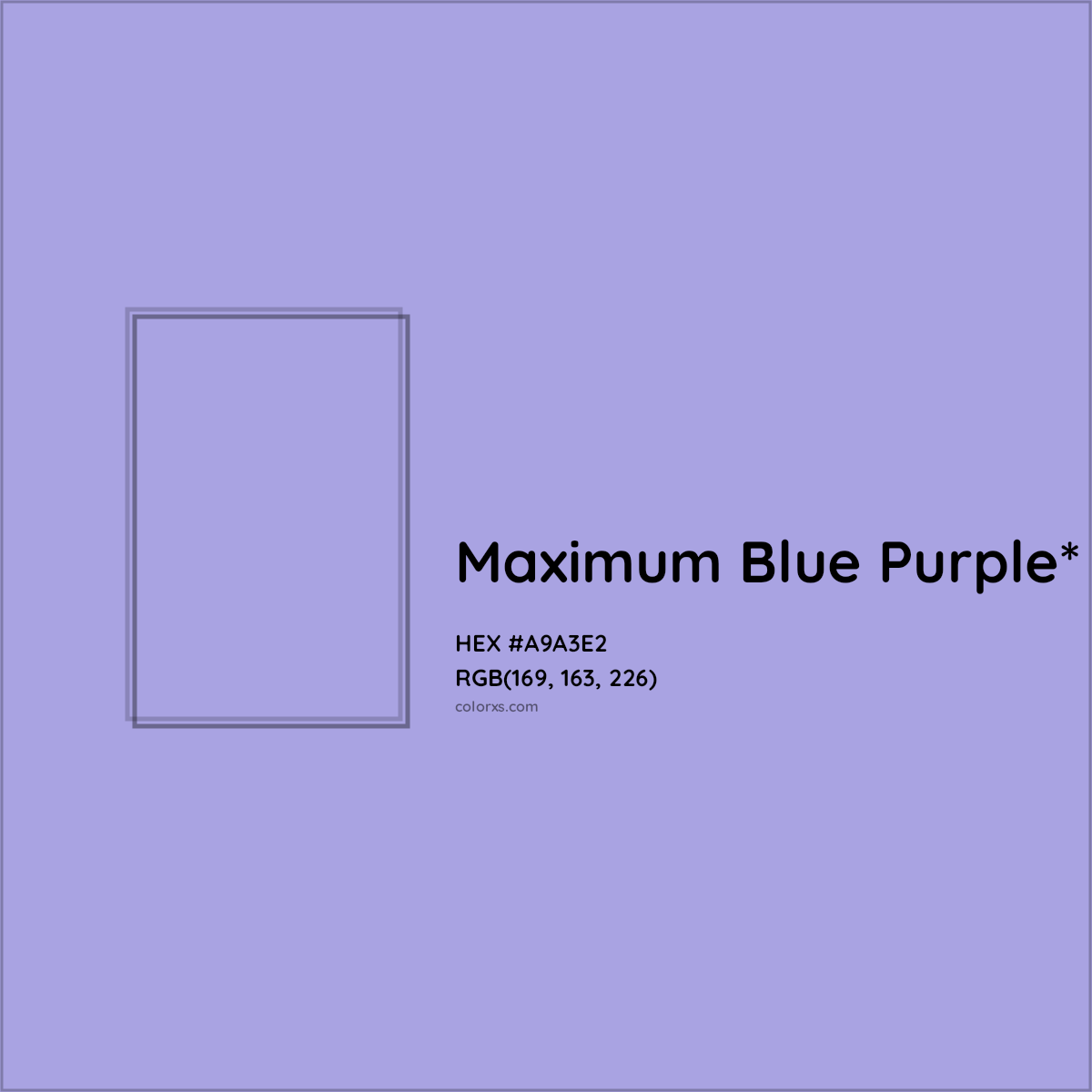 #A9A3E2 hex color. RGB, RYB, CMYK, HSL, HSV codes and color conversions. Matching color names, palettes, paints.