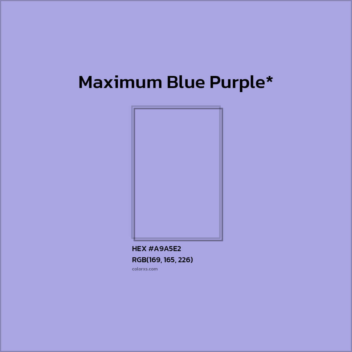 #A9A5E2 hex color. RGB, RYB, CMYK, HSL, HSV codes and color conversions. Matching color names, palettes, paints.