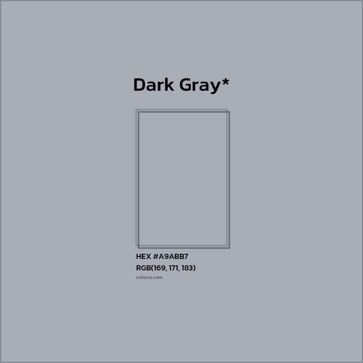 #A9ABB7 hex color. RGB, RYB, CMYK, HSL, HSV codes and color conversions. Matching color names, palettes, paints.