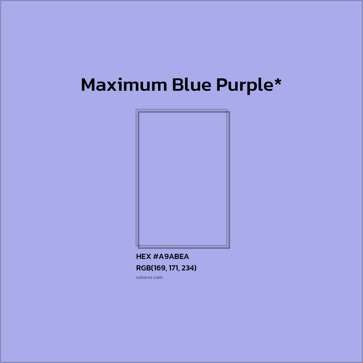 #A9ABEA hex color. RGB, RYB, CMYK, HSL, HSV codes and color conversions. Matching color names, palettes, paints.
