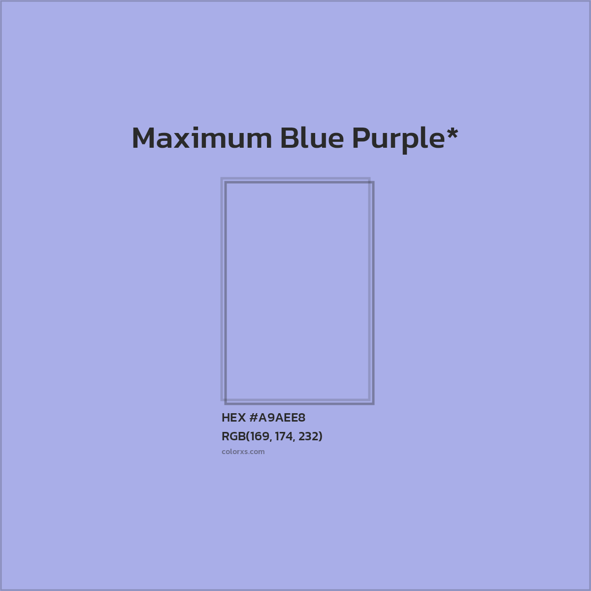 #A9AEE8 hex color. RGB, RYB, CMYK, HSL, HSV codes and color conversions. Matching color names, palettes, paints.