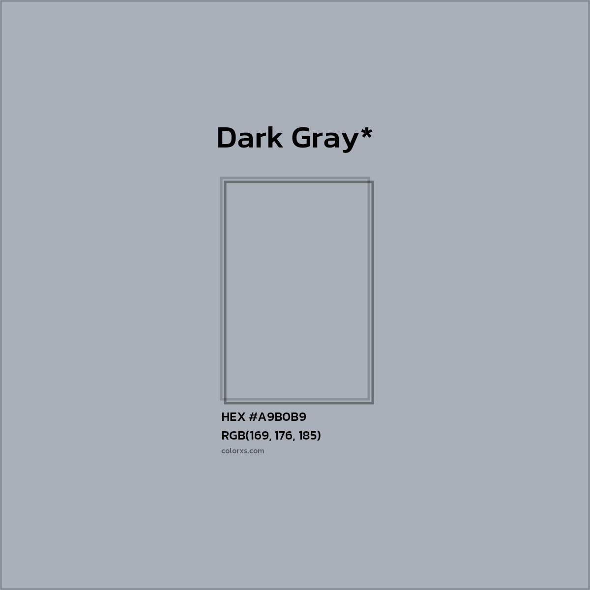 #A9B0B9 hex color. RGB, RYB, CMYK, HSL, HSV codes and color conversions. Matching color names, palettes, paints.