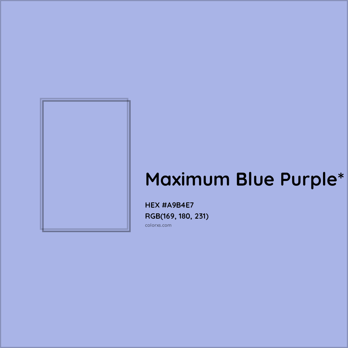 #A9B4E7 hex color. RGB, RYB, CMYK, HSL, HSV codes and color conversions. Matching color names, palettes, paints.