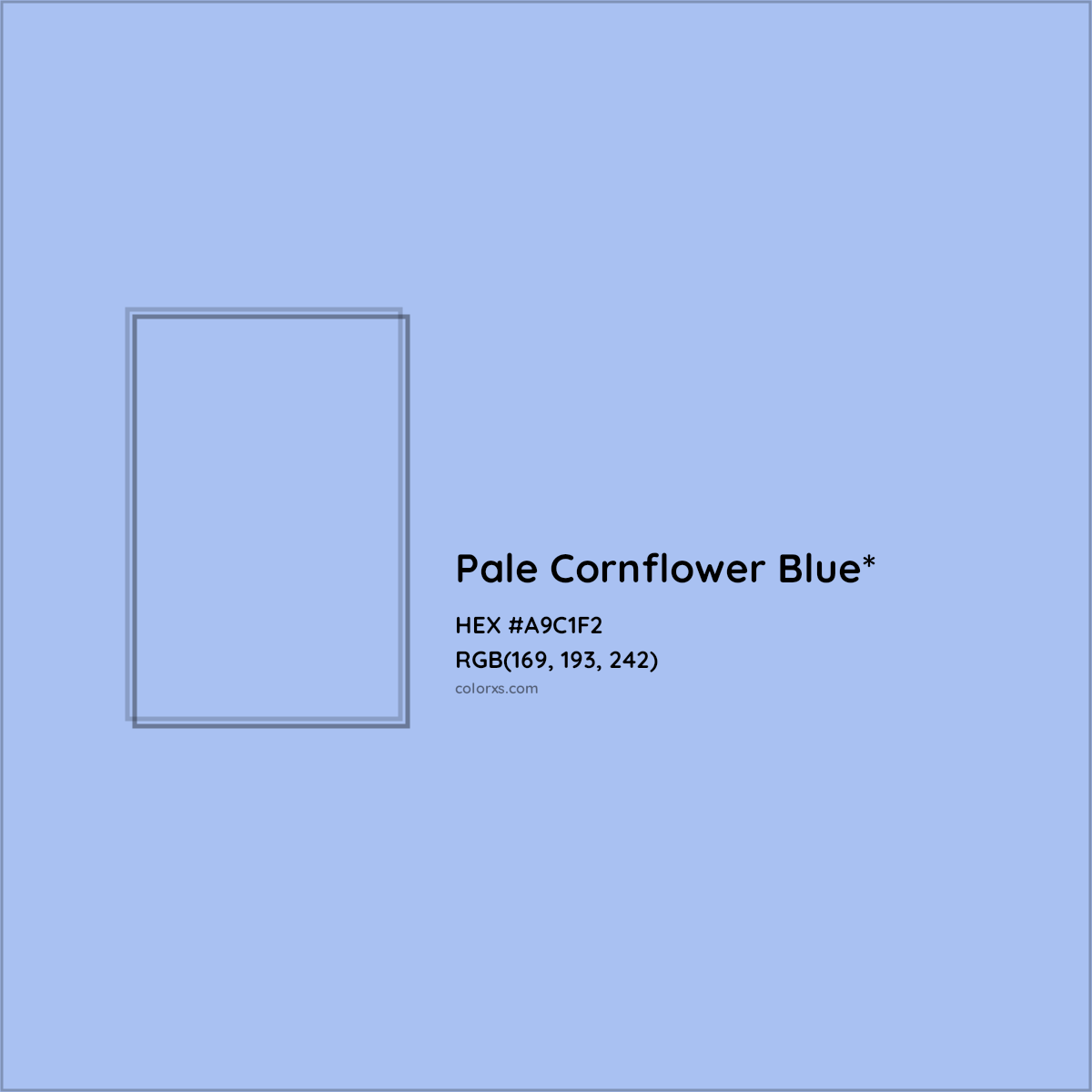 #A9C1F2 hex color. RGB, RYB, CMYK, HSL, HSV codes and color conversions. Matching color names, palettes, paints.