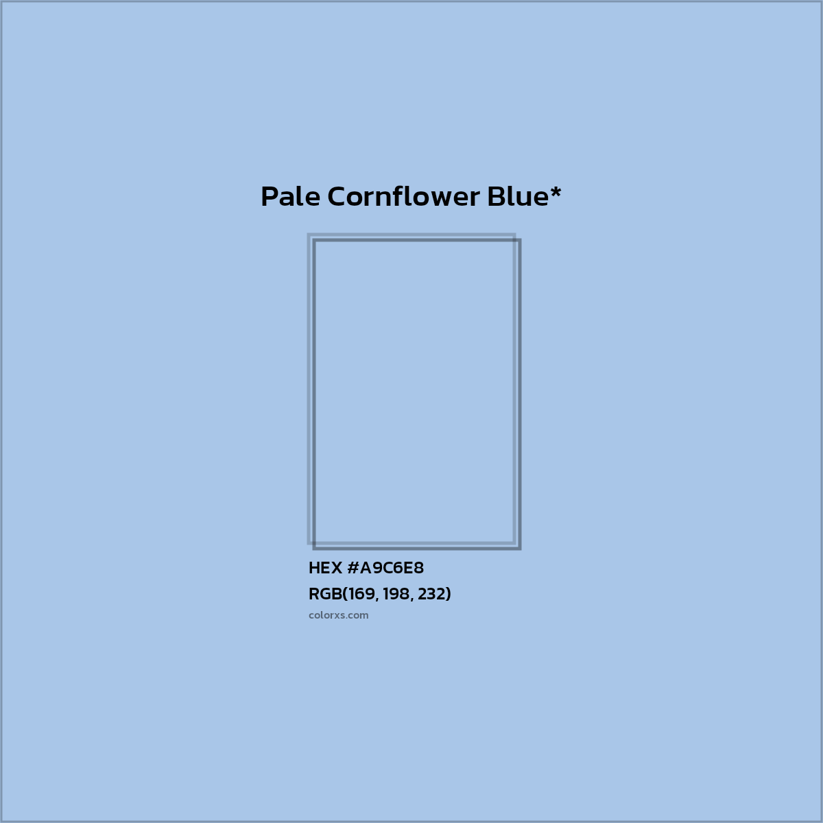 #A9C6E8 hex color. RGB, RYB, CMYK, HSL, HSV codes and color conversions. Matching color names, palettes, paints.