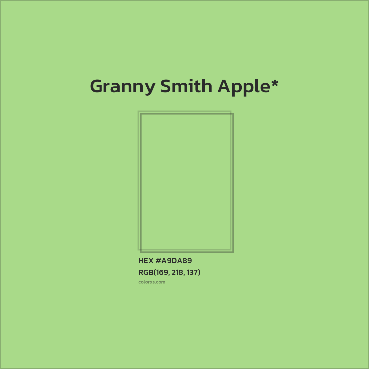 #A9DA89 hex color. RGB, RYB, CMYK, HSL, HSV codes and color conversions. Matching color names, palettes, paints.
