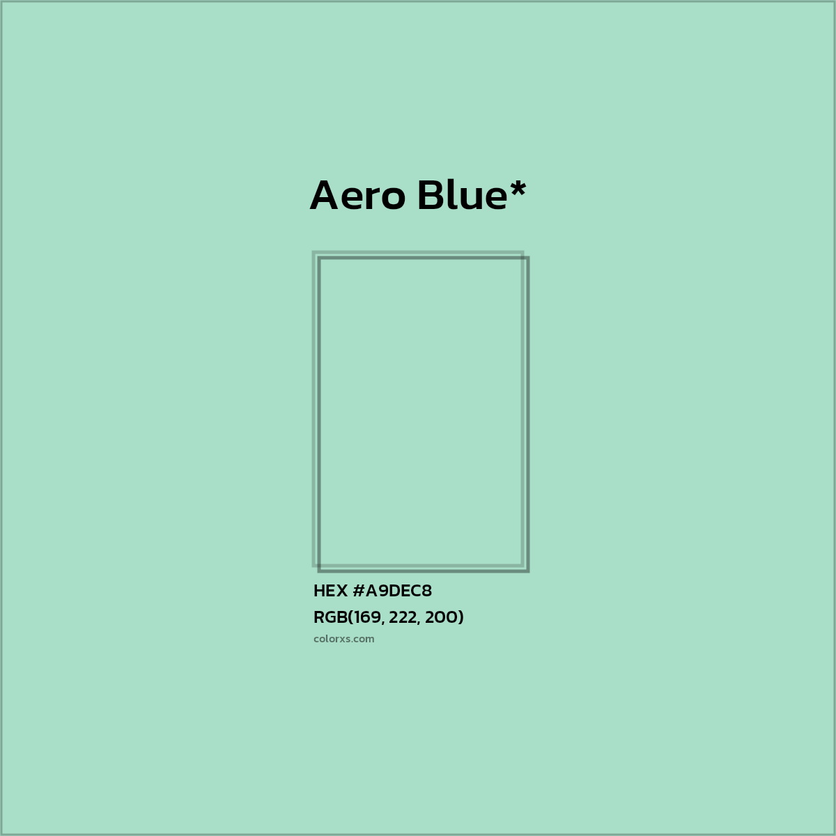 #A9DEC8 hex color. RGB, RYB, CMYK, HSL, HSV codes and color conversions. Matching color names, palettes, paints.