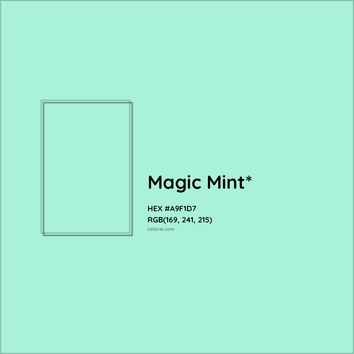 #A9F1D7 hex color. RGB, RYB, CMYK, HSL, HSV codes and color conversions. Matching color names, palettes, paints.