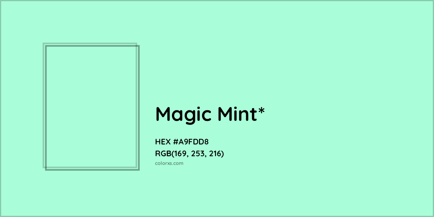 #A9FDD8 hex color. RGB, RYB, CMYK, HSL, HSV codes and color conversions. Matching color names, palettes, paints.