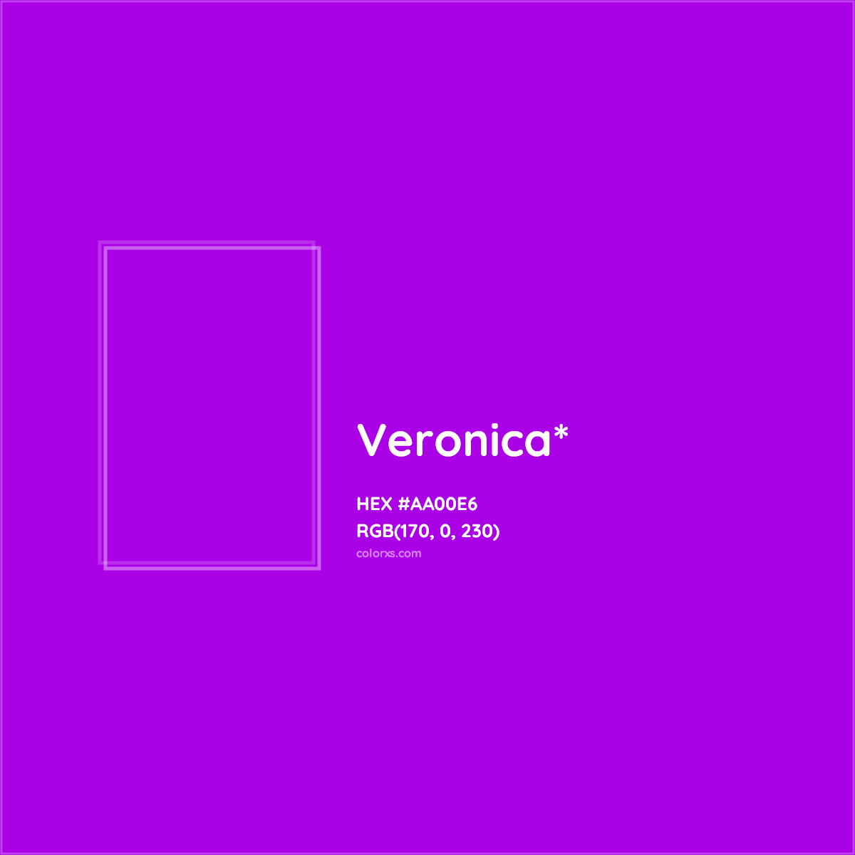 #AA00E6 hex color. RGB, RYB, CMYK, HSL, HSV codes and color conversions. Matching color names, palettes, paints.