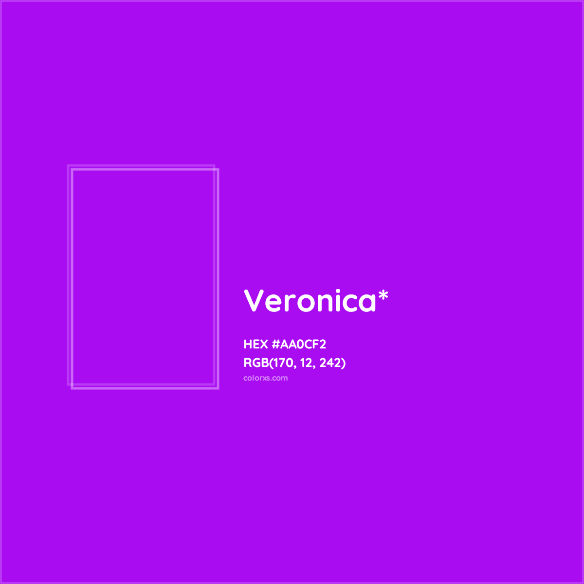 #AA0CF2 hex color. RGB, RYB, CMYK, HSL, HSV codes and color conversions. Matching color names, palettes, paints.