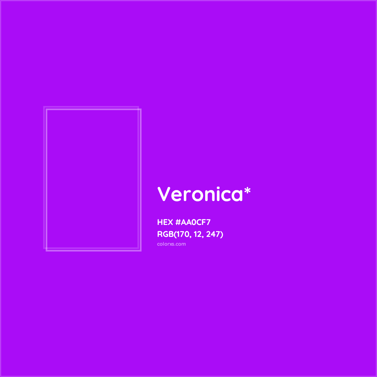 #AA0CF7 hex color. RGB, RYB, CMYK, HSL, HSV codes and color conversions. Matching color names, palettes, paints.