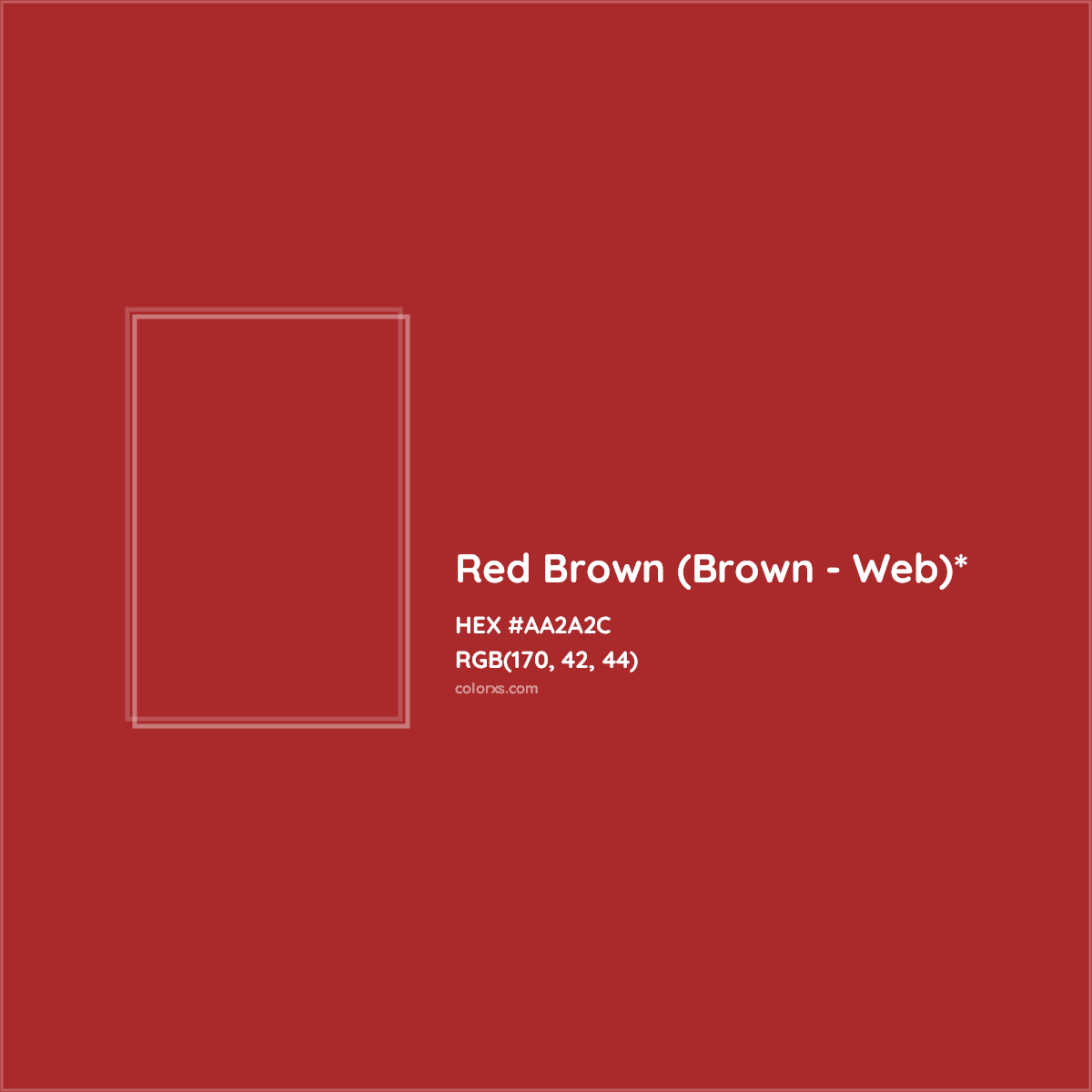 #AA2A2C hex color. RGB, RYB, CMYK, HSL, HSV codes and color conversions. Matching color names, palettes, paints.