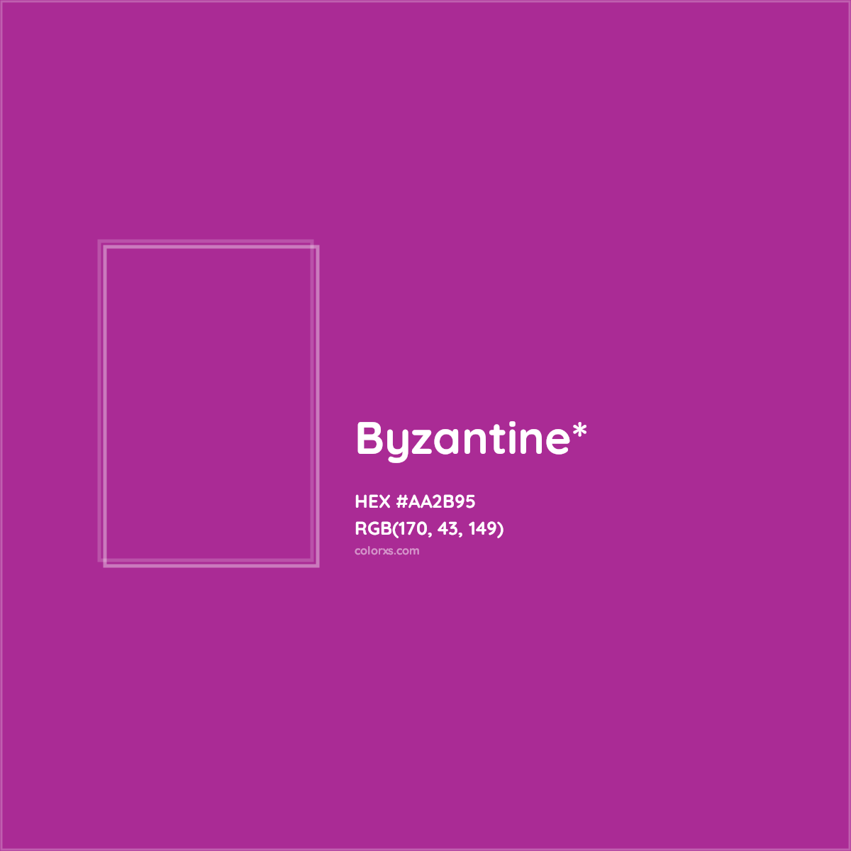#AA2B95 hex color. RGB, RYB, CMYK, HSL, HSV codes and color conversions. Matching color names, palettes, paints.