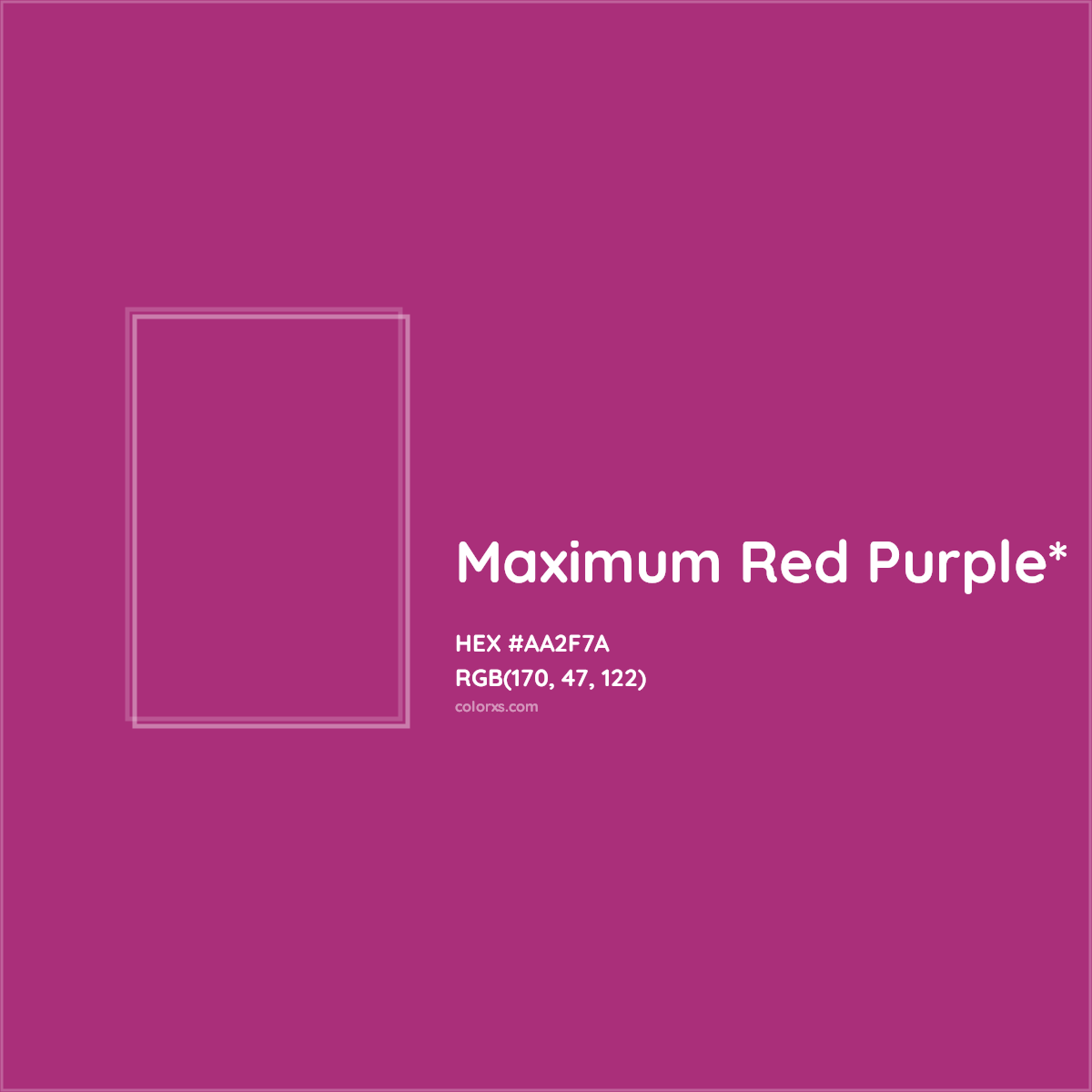 #AA2F7A hex color. RGB, RYB, CMYK, HSL, HSV codes and color conversions. Matching color names, palettes, paints.