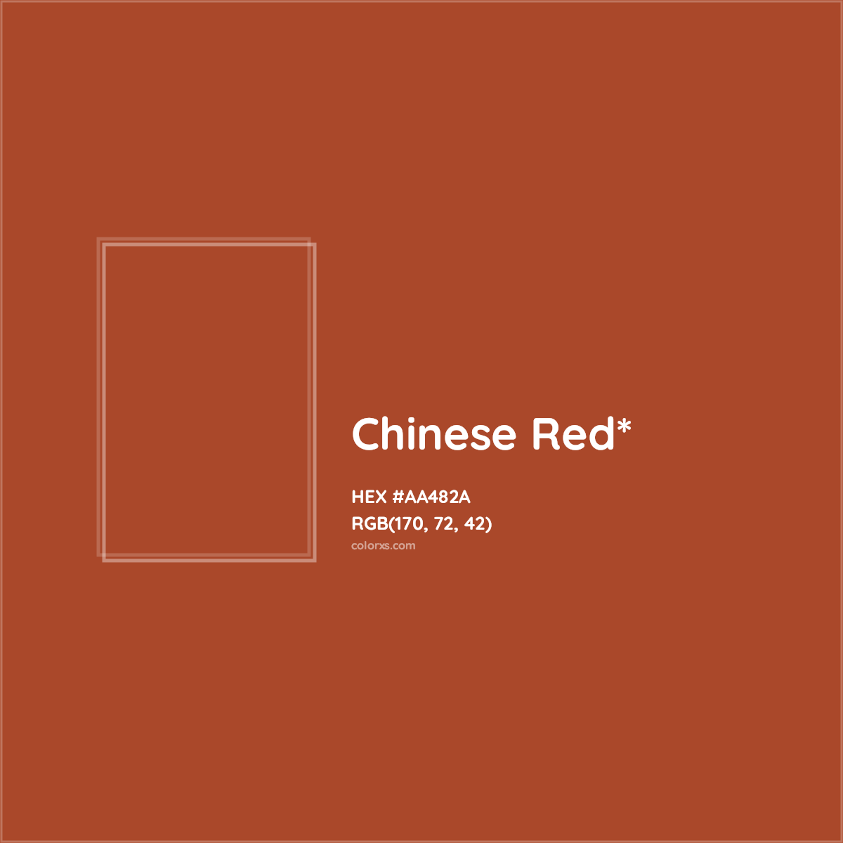 #AA482A hex color. RGB, RYB, CMYK, HSL, HSV codes and color conversions. Matching color names, palettes, paints.